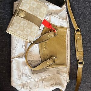 Coach Metallic Beige and Gold Signature Shoulder Bag with matching wallet